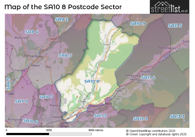 Map of the SA10 8 and surrounding postcode sector