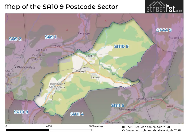 Map of the SA10 9 and surrounding postcode sector