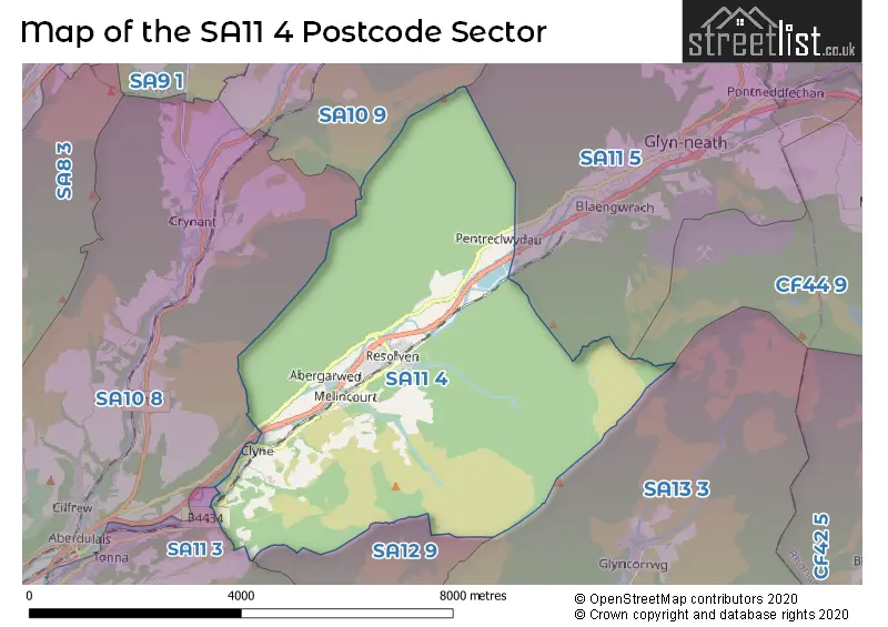 Map of the SA11 4 and surrounding postcode sector