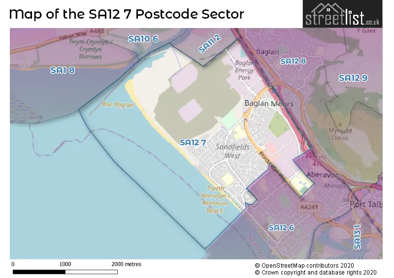 Map of the SA12 7 and surrounding postcode sector