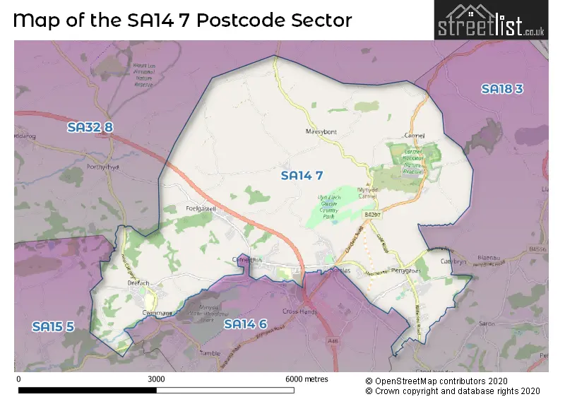 Map of the SA14 7 and surrounding postcode sector
