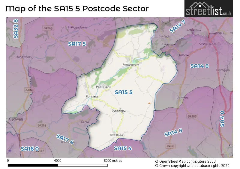 Map of the SA15 5 and surrounding postcode sector