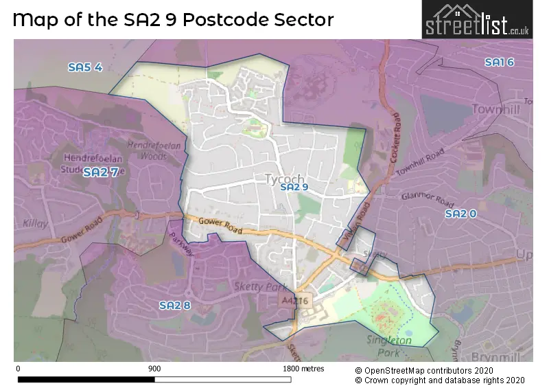 Map of the SA2 9 and surrounding postcode sector