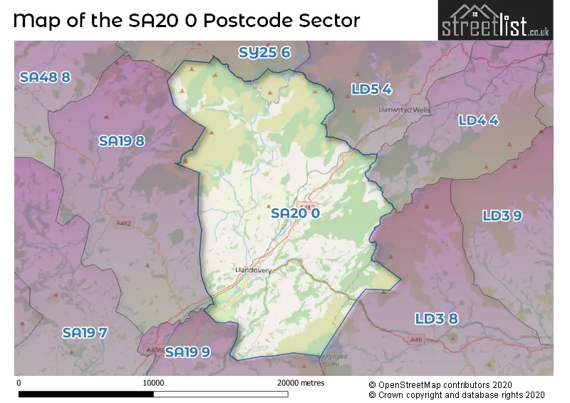 Map of the SA20 0 and surrounding postcode sector