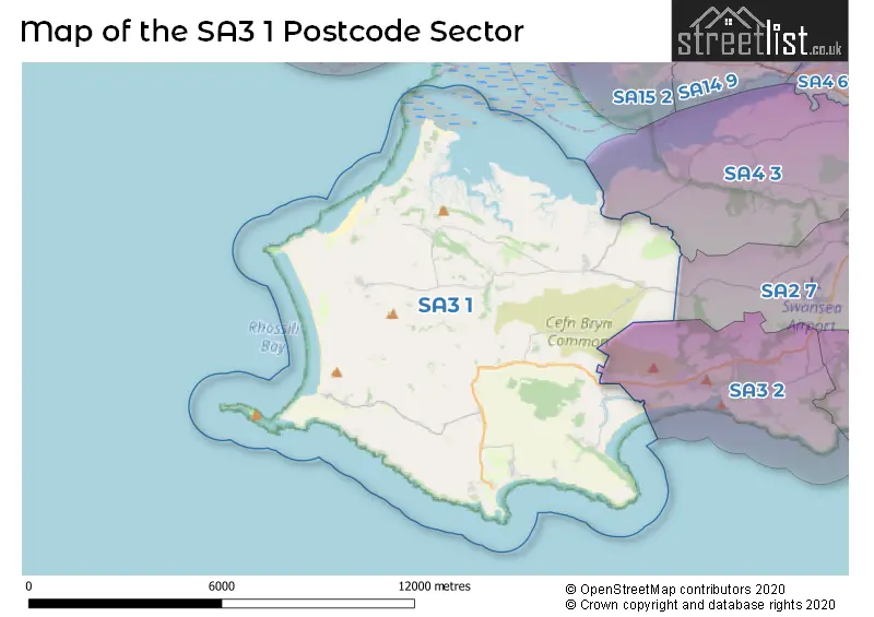 Map of the SA3 1 and surrounding postcode sector