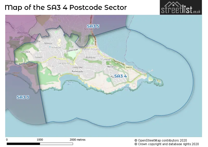 Map of the SA3 4 and surrounding postcode sector