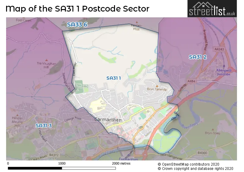 Map of the SA31 1 and surrounding postcode sector