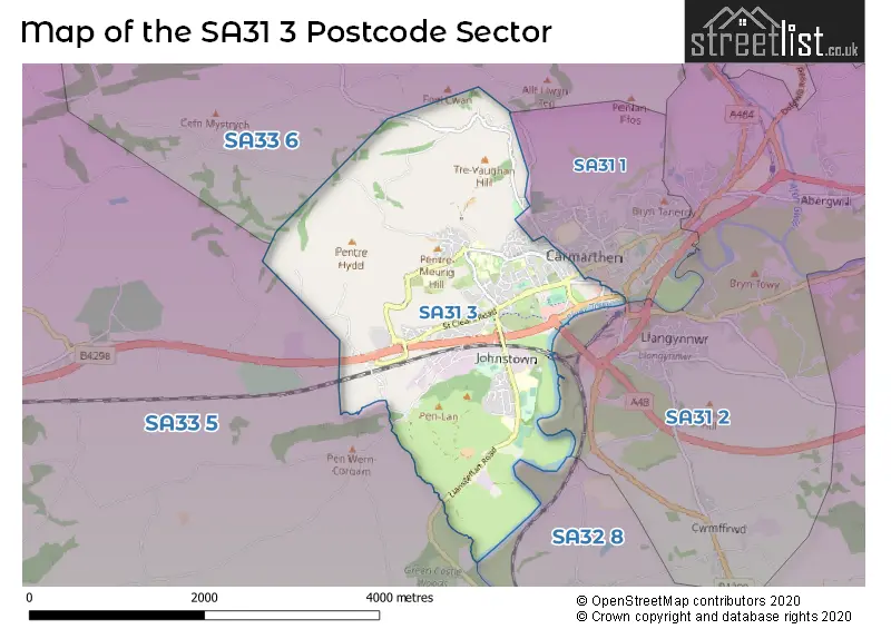 Map of the SA31 3 and surrounding postcode sector
