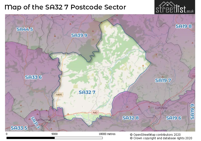 Map of the SA32 7 and surrounding postcode sector