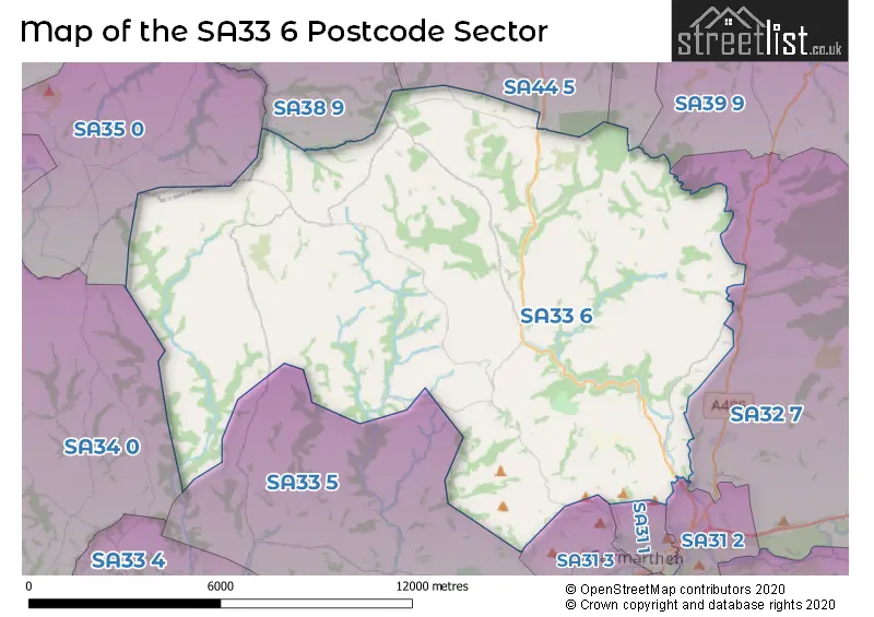 Map of the SA33 6 and surrounding postcode sector