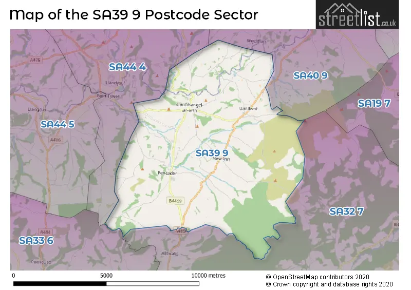 Map of the SA39 9 and surrounding postcode sector