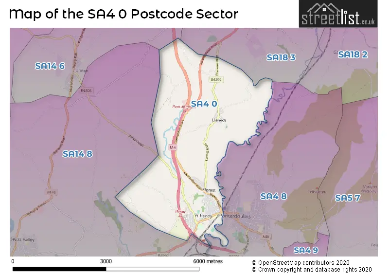 Map of the SA4 0 and surrounding postcode sector