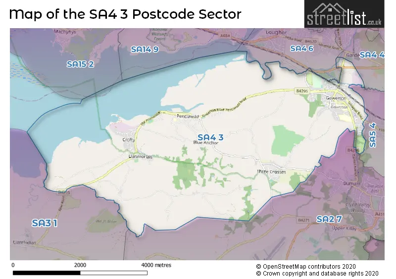 Map of the SA4 3 and surrounding postcode sector