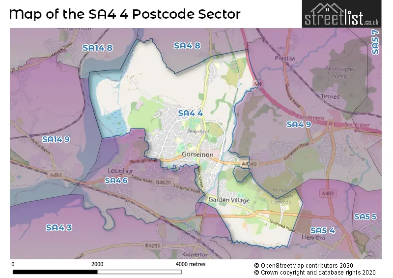 Map of the SA4 4 and surrounding postcode sector