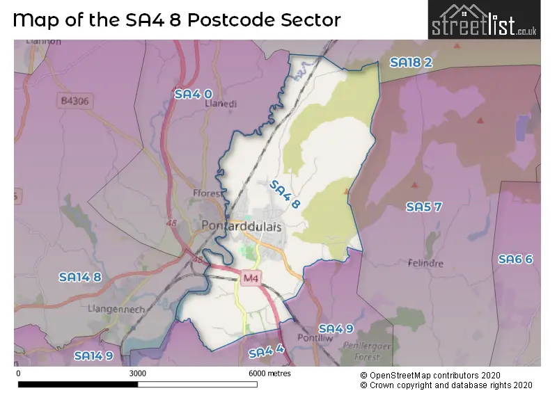 Map of the SA4 8 and surrounding postcode sector