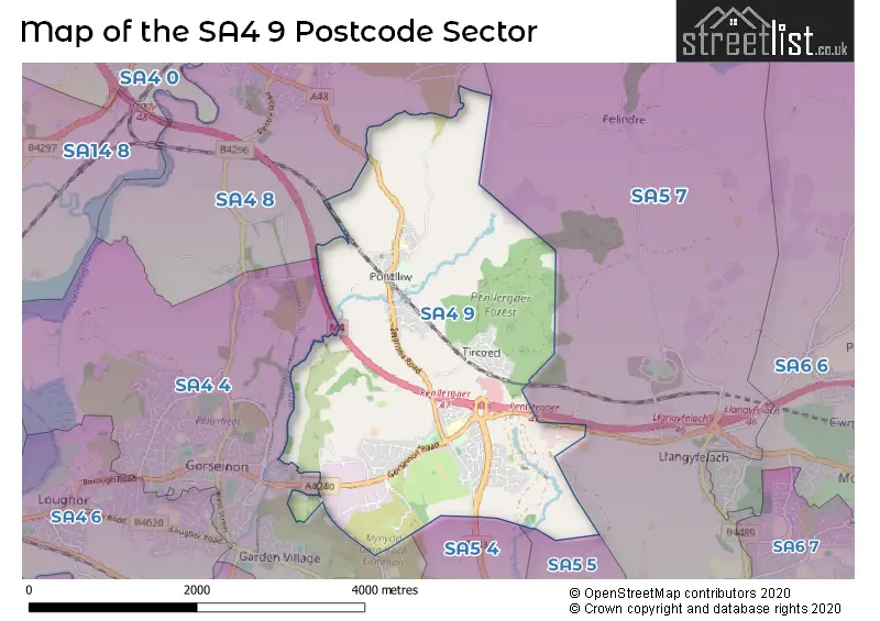 Map of the SA4 9 and surrounding postcode sector