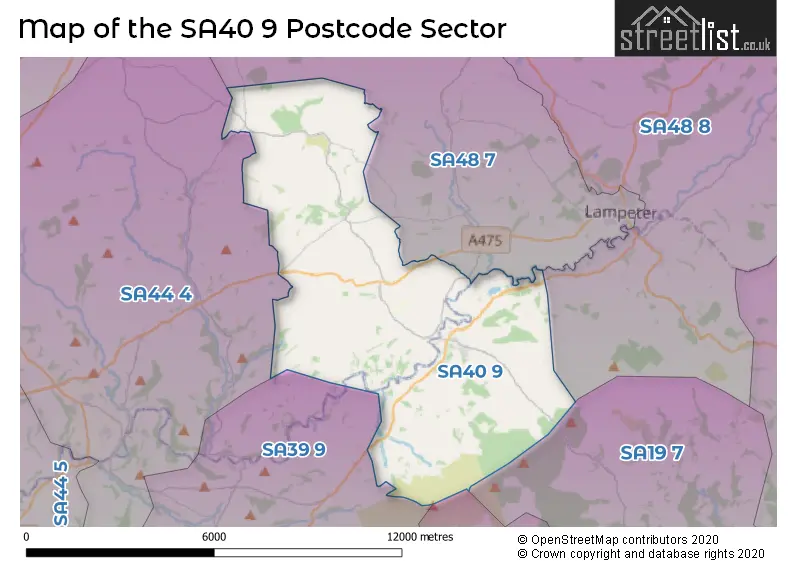 Map of the SA40 9 and surrounding postcode sector