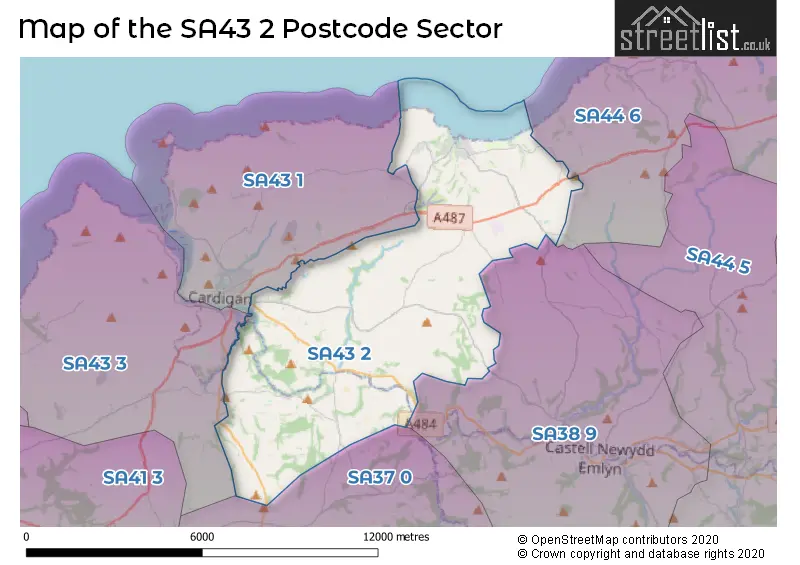 Map of the SA43 2 and surrounding postcode sector
