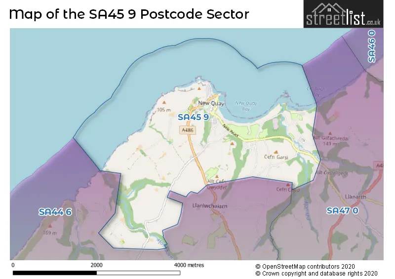Map of the SA45 9 and surrounding postcode sector