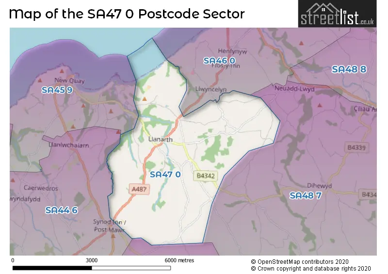 Map of the SA47 0 and surrounding postcode sector
