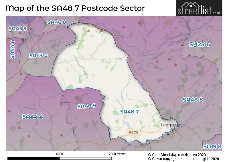 Map of the SA48 7 and surrounding postcode sector