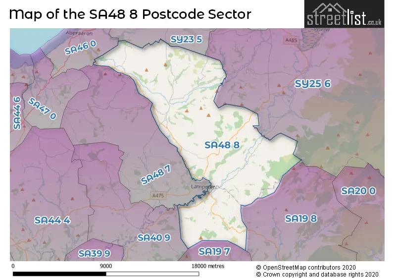 Map of the SA48 8 and surrounding postcode sector