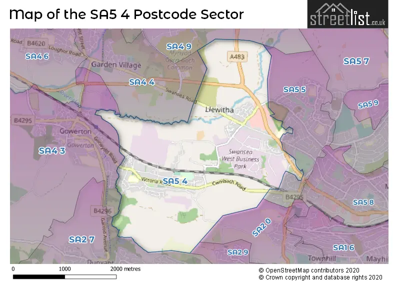 Map of the SA5 4 and surrounding postcode sector