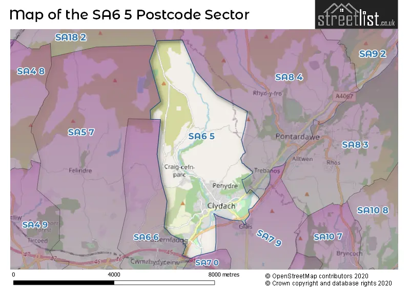 Map of the SA6 5 and surrounding postcode sector