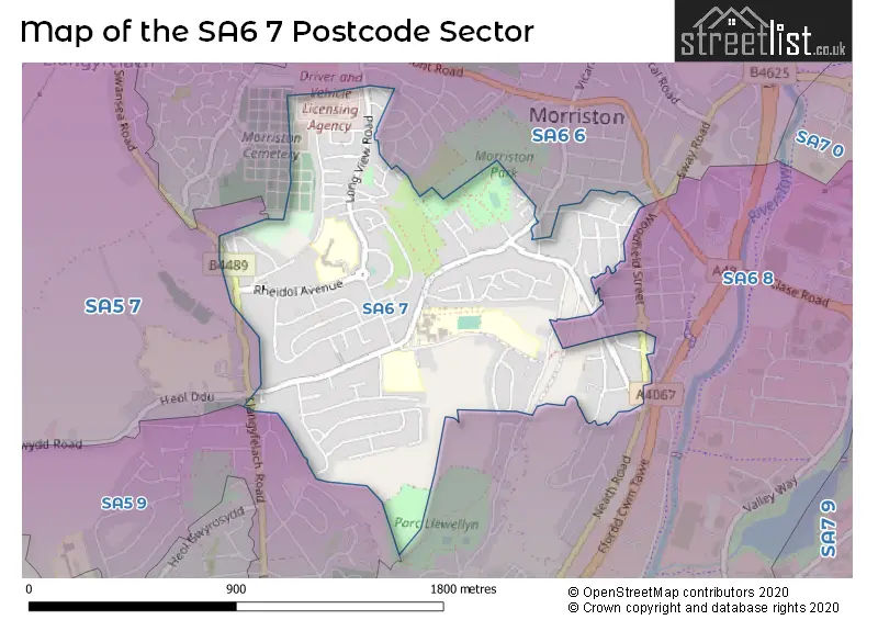 Map of the SA6 7 and surrounding postcode sector