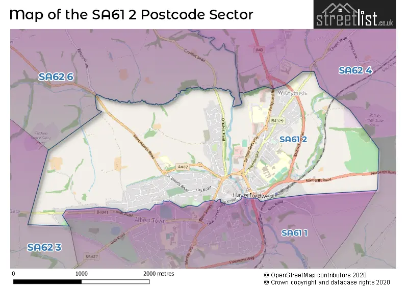 Map of the SA61 2 and surrounding postcode sector