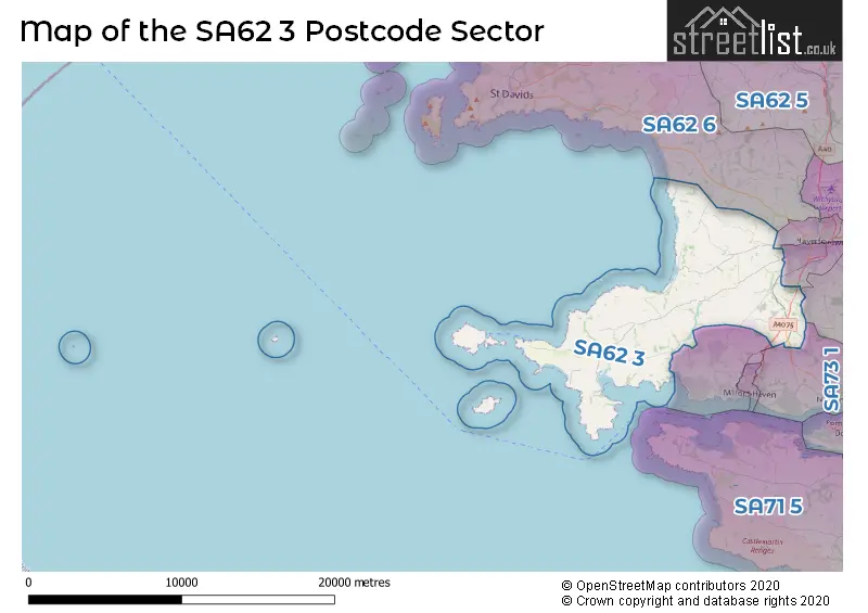 Map of the SA62 3 and surrounding postcode sector