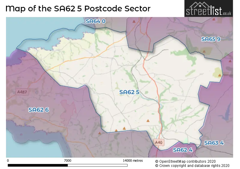 Map of the SA62 5 and surrounding postcode sector