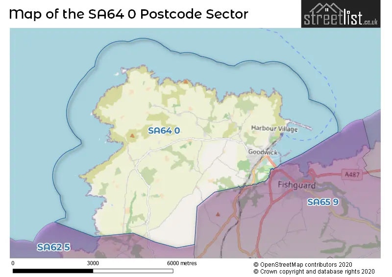 Map of the SA64 0 and surrounding postcode sector