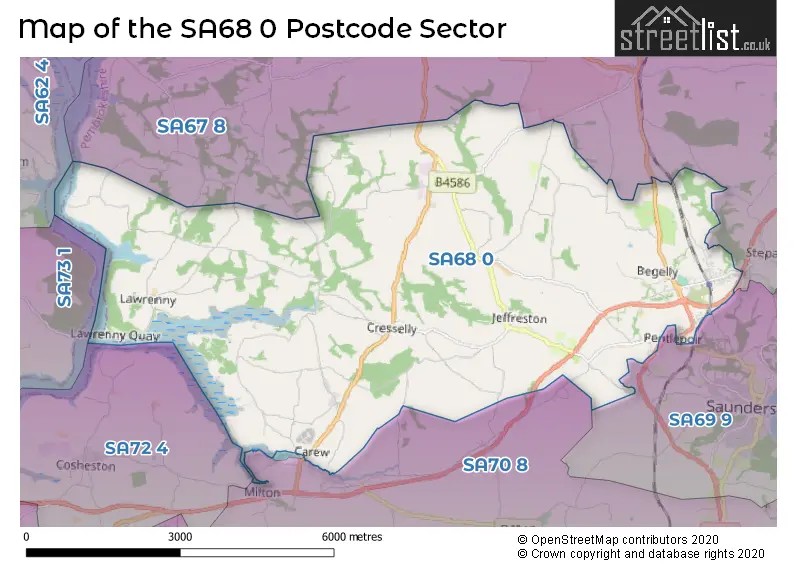 Map of the SA68 0 and surrounding postcode sector