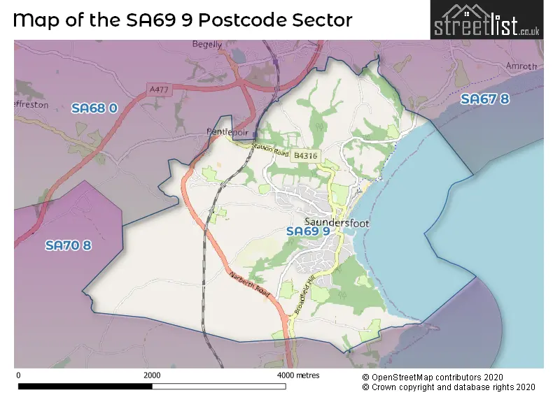 Map of the SA69 9 and surrounding postcode sector