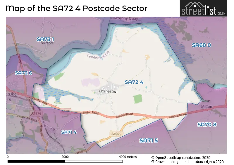 Map of the SA72 4 and surrounding postcode sector
