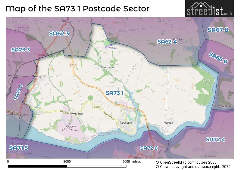 Map of the SA73 1 and surrounding postcode sector