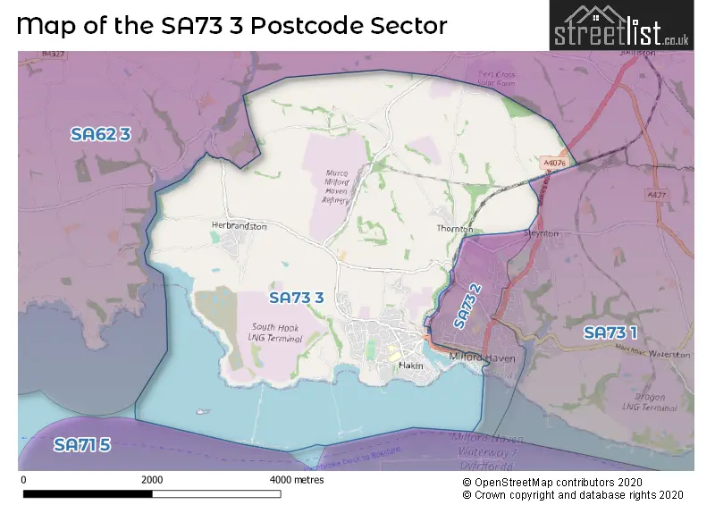 Map of the SA73 3 and surrounding postcode sector