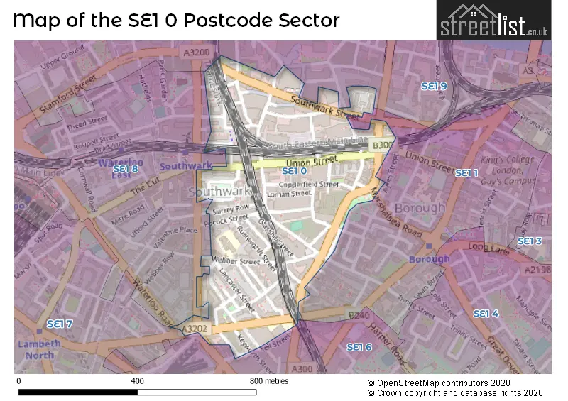 Map of the SE1 0 and surrounding postcode sector