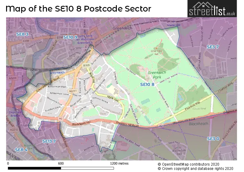 Map of the SE10 8 and surrounding postcode sector