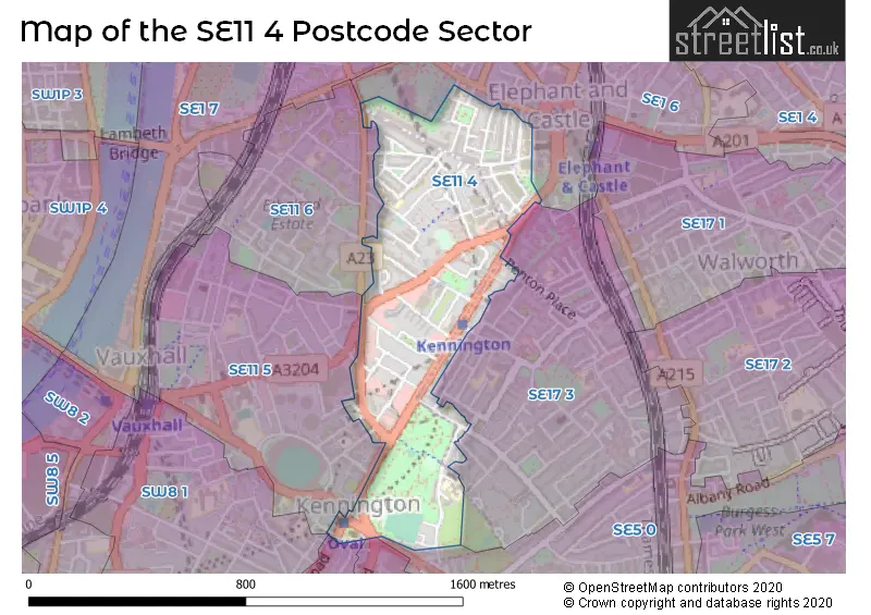 Map of the SE11 4 and surrounding postcode sector