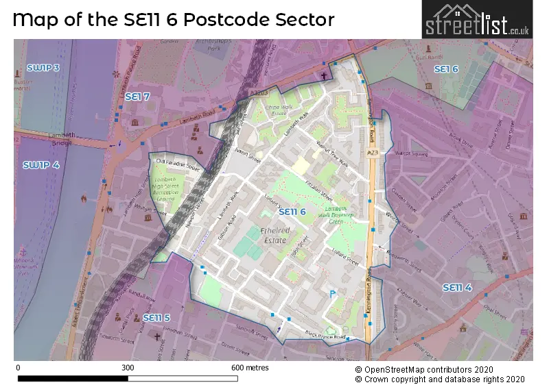Map of the SE11 6 and surrounding postcode sector