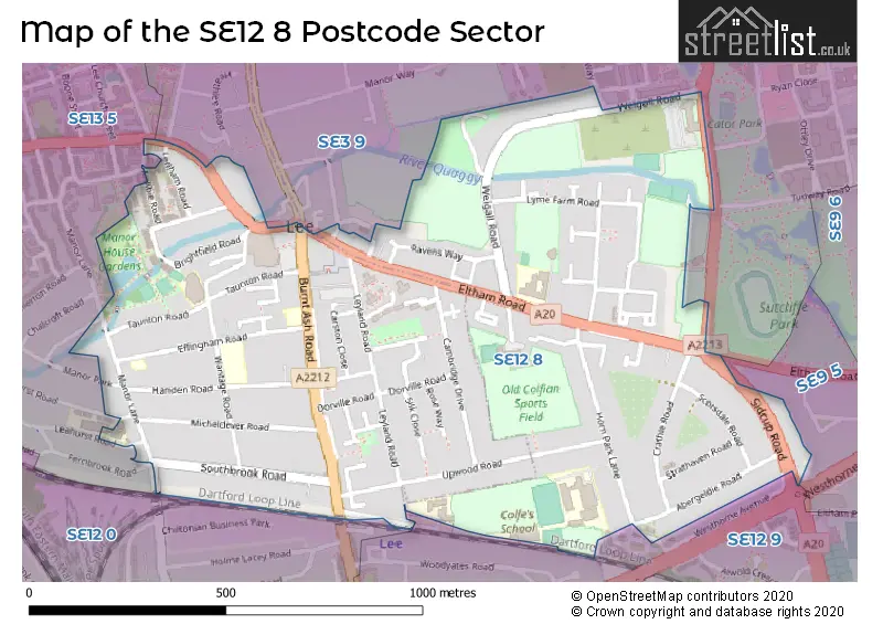 Map of the SE12 8 and surrounding postcode sector