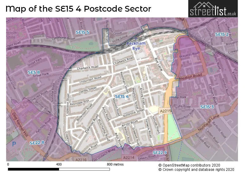 Map of the SE15 4 and surrounding postcode sector