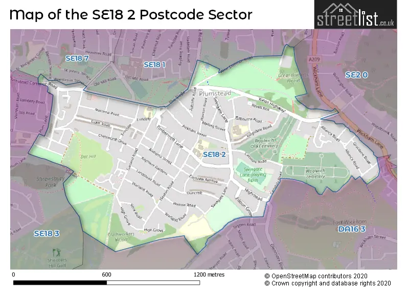 Map of the SE18 2 and surrounding postcode sector