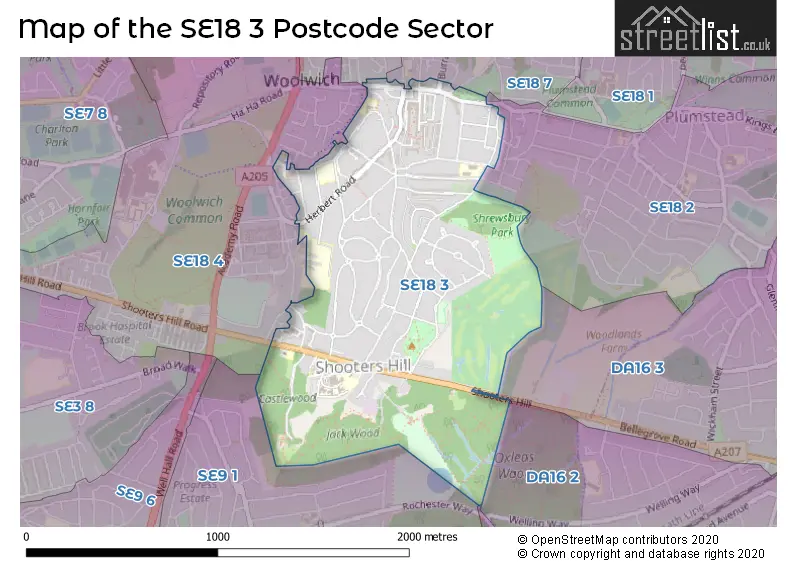 Map of the SE18 3 and surrounding postcode sector