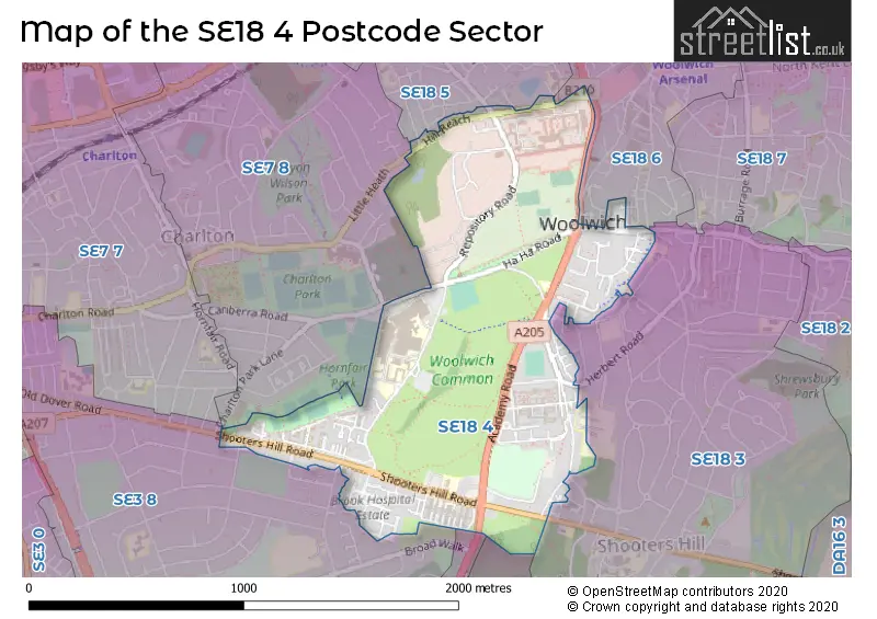 Map of the SE18 4 and surrounding postcode sector