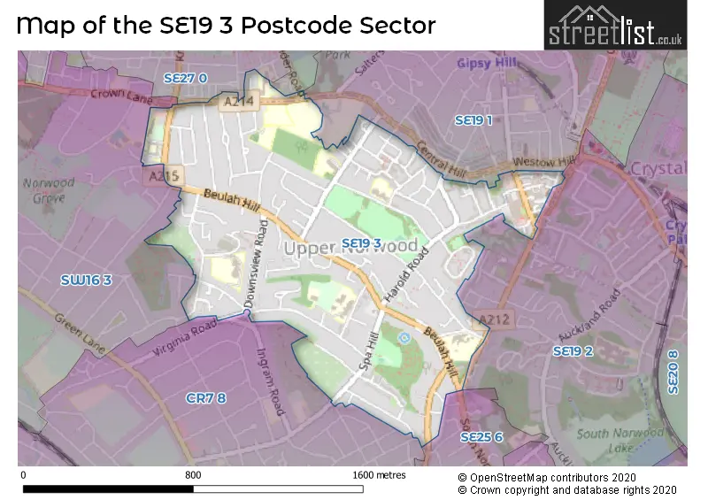 Map of the SE19 3 and surrounding postcode sector