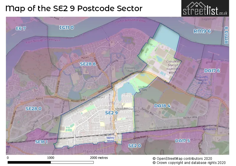 Map of the SE2 9 and surrounding postcode sector