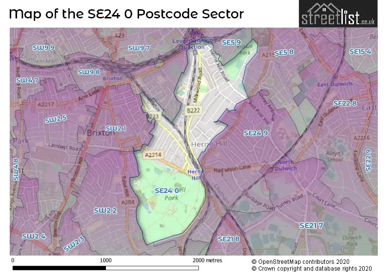 Map of the SE24 0 and surrounding postcode sector